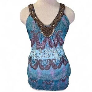 Y2K Studio Y Teal and Brown Paisley Tank Top